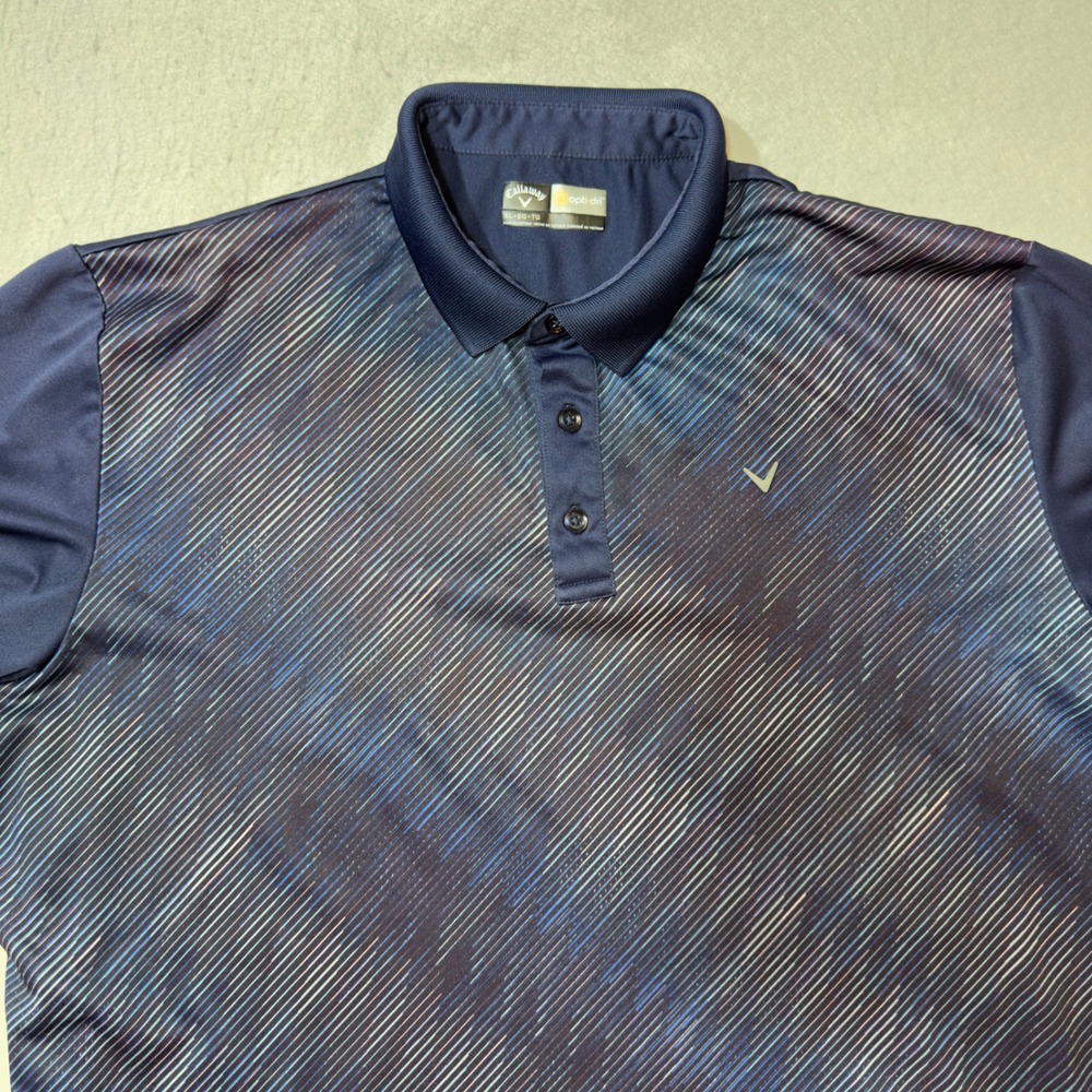 Callaway Polo‎ Shirt Mens XL Navy Blue Excellent Opti-Dri Diagonal Stripe Golf
